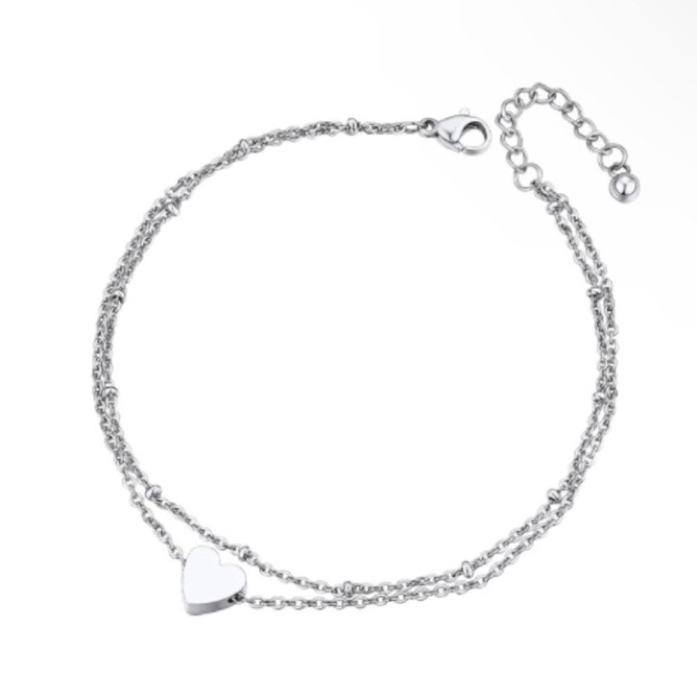 Women’s Ankelt Heart Silver Ankle Bracelet Summer Beach Cute Vacation Gift